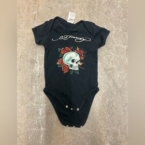 Ed Hardy Black Bodysuit with Skull and Roses